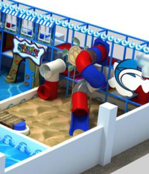 Équipement d'intérieur de terrain de jeu de nouvelle conception à vendre avec la grande piscine de boule et grande glissière trois en plastique dans la ligne